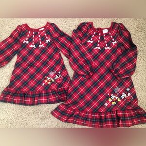 Disney Store Christmas Plaid Pajamas Gown Girls Size 3 and 5/6 EUC Mickey Minnie
